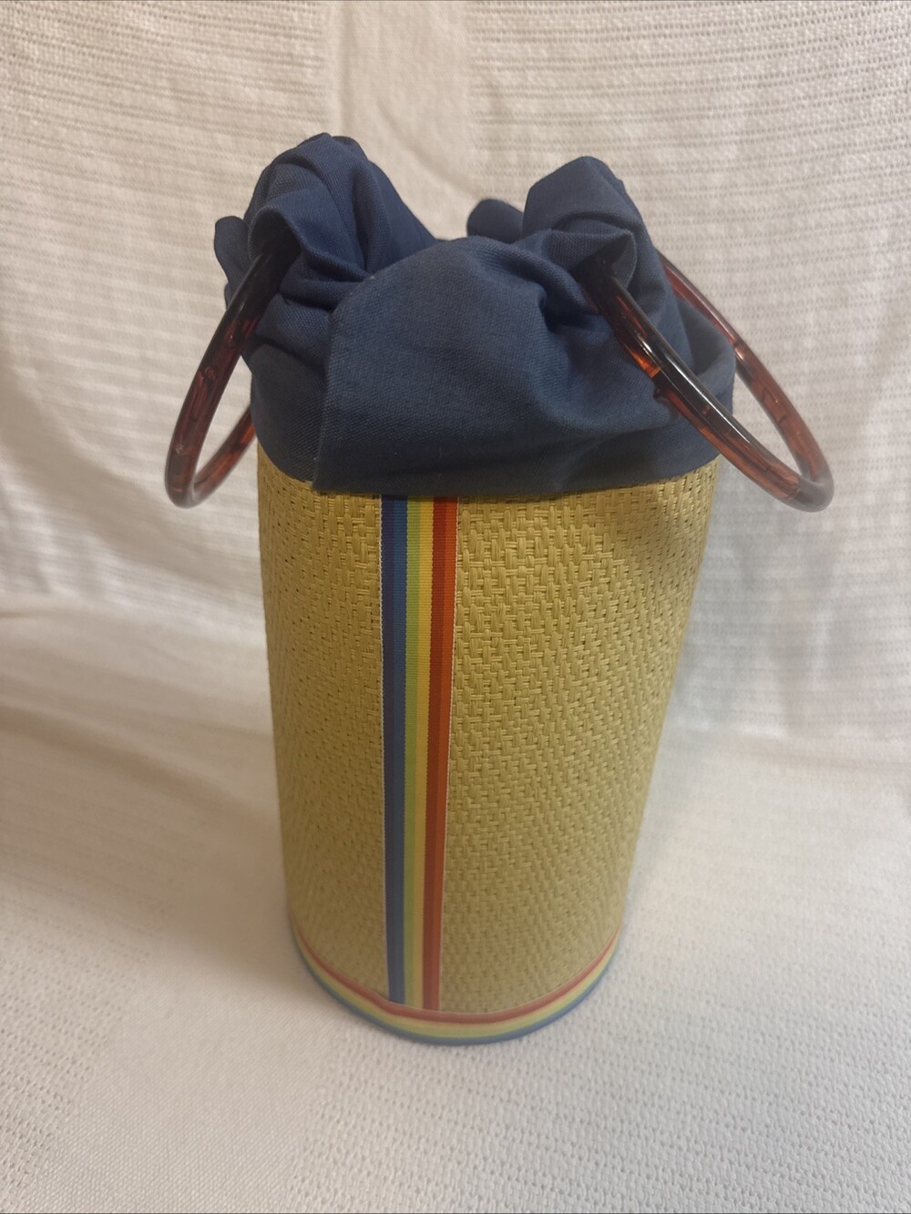 Vintage Wooven Bucket Bag With Retro Ring Handles
